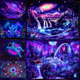 Tapestries Trippy Planet Tapestry UV Reactive Waterfall Landscape Room Decor Aesthetic Psychedelic Wall Hanging Mushroom Gothic Home