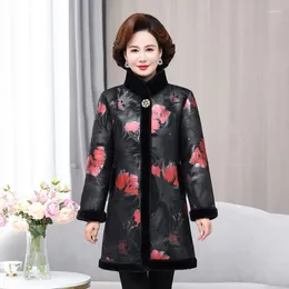 Women's Leather Fur Jacket Women Long Middle-aged Woman Winter Faux Coat Elegant Thick Warm Overcoat