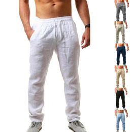 Men's Pants Men Casual Trousers Summer Solid Colour All-Match Loose Comfortable Simple Breathable Male Drawstring