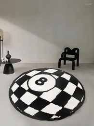 Carpets Round Billiards Black 8 Ball Rug Area Funky Red Grid Circle For Living Room Bedroom Fluffy Bathroom Carpet