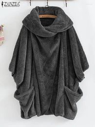 Women's Jackets ZANZEA Women Autumn Poncho Coats Fashion Plush Fluffy Faux Fur Cloak Cape Casual Loose Solid Outwear Oversize Pullover