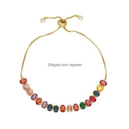 Charm Bracelets Colorf Zircon Bracelet Geometric 5A Cz Tennis Chain Adjustable Classic Fashion Women Jewellery Birthday Wedding Gifts Dh7Qu