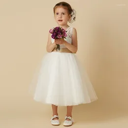 Girl Dresses Children's Wedding Dress Girls' Sleeveless Lace Performance Birthday Puffy Princess Mid Length