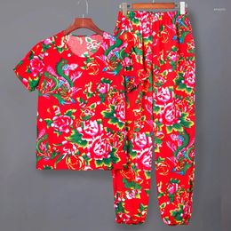 Men's Tracksuits Tracksuit Sets Clothes Outfits 3D TShirt Long Pants 2 Piece Suits Chinese Northeast Big Flower Casual Sportswear Jogger