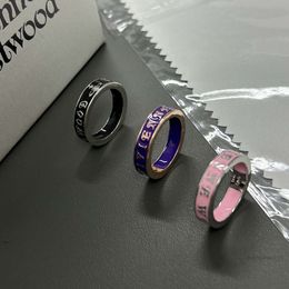 Ring Designer Ring for Woman Vivienenwestwoods Luxury Jewelry Viviane Westwood Queen Mother Enamel Letter Saturn Ring Simple Temperament Ring Qixi Lovers