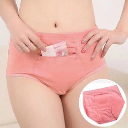 Women's Panties Women With Zipper Large Size Female Underpants Cotton Underwear W/ Pocket Breathable High Waist Ladies Briefs