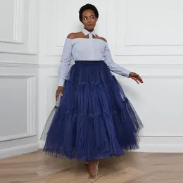 Skirts Navy Blue Tulle Skirt Women Ruched Ball Gown Prom Party Custom Made Colour And Length Jupe Elastic Waistband Saias Wedding