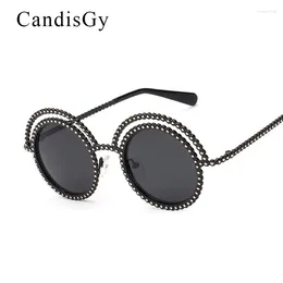 Sunglasses CandisGy Vintage Lace Round Brand Designer Rhinestone Women Hipster Mirror Lady UV400 Retro Sun Glasses Circle Frame