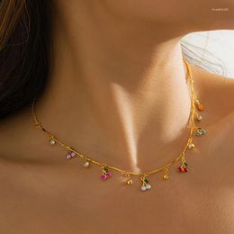 Pendant Necklaces 2024 Women's Colorful Dripping Cherry Zircon Necklace For Women Sexy Short Beach Chokers Jewelry Boho Accessories