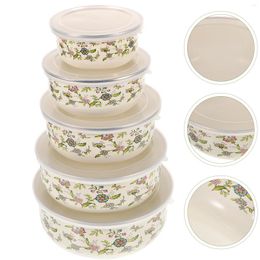 Dinnerware Sets Enamel Bowl Salad With Lid Mixing Bowls Lids Serving Container Nesting For Lunch