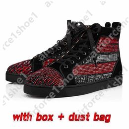 with Box Suela Roja Casual Shoes Red Bottoms Hig Designer Shoes Men Sneakers Redbottoms Loafers Black Red Spike Patent Leather Slip on Wedding Flats Outdoor Shoes 47
