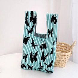 Shopping Bags Women Large Capacity Color Stripes Pearl Chain Phone Pouch Tote Bag Butterfly Handbag Knitted Purse Portable Mini