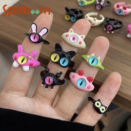 Cluster Rings 2024 Fashion Funny For Women Cartoon Animal Big Eye Couple Ring Open Adjustable Finger Accessories Y2K Jewellery Female Gift
