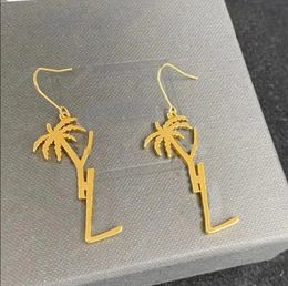 Lüks Kadın Damızlık Küpe Tasarımcı Takı Palmiye Ağacı Sarkan Kolye 925 Gümüş Küpe Y Parti Saplamaları Altın Çemberler Hediye için Nişan