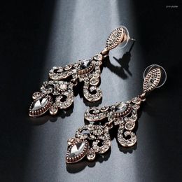 Dangle Earrings Turkish Antique Gold Grey Rhinestone Drop Plated Design Bridal Jewelry