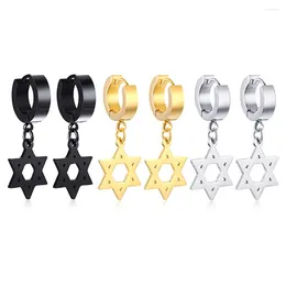 Dangle Earrings FIREBROS 2024 Gold Black Silver Colour Stainless Steel David Star Hoop Drop Earring Men Women Israel Religious Jewellery