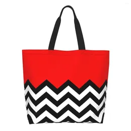 Shopping Bags Kawaii Print Modern Twin Peaks Geometric Zigzag Tote Recycling Canvas Shopper Shoulder Bohemian Handbag