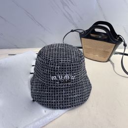 Women's Spring/Summer Wide Brim Hats Bucket Checkered Fine Sparkling Checkered Fashion Letter Street Trendy Fisherman Bucket Hat