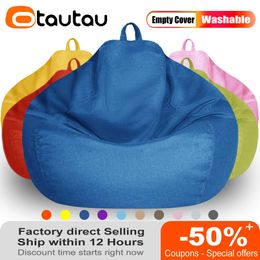 OTAUTAU Adults Children Bean Bag Cover without Filler Cotton Linen Beanbag Chair Pouffe Salon Corner Seat Ottoman Puff Sac DD002 240119