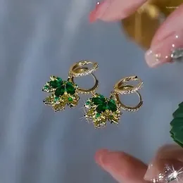 Dangle Earrings Fashion Green Crystal Maple Leaf Drop For Women Korea Elegant Temperament Zircon Wedding Jewelry Party