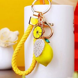 Keychains 3D Fruit Keyring Lemon Charm Pendant Crystal Rhinestone Keychain For Purse Bag Car Party Wedding Gift Collection