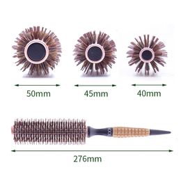 Boar Bristles Hair Brush Women Round Barrel Blowing Curling Styling Hair Comb Anti Static Roll Hairbrush Profissional Wood Combs 240117