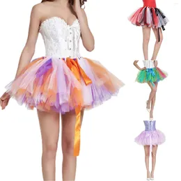 Skirts Layers Short Tulle Skirt Elegant Pleated Tutu Womens Vintage Colorful Lolita Petticoat Party Faldas Para Mujeres With Bow