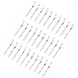 Dinnerware Sets 30 Pcs Fruit Fork Kitchen Gadget Two Teeth Forks Stainless Steel Picks Salad Prong Toothpicks