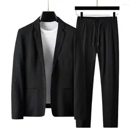 Men's Tracksuits Drawstring Pants Blazers Sets Tracksuit Spring Autumn Pleated Suits Thin Casual Formal Outfits Black White Single Button