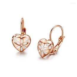 Stud Earrings Ociki Rose Gold Color Austrian White Flower Heart Shape Crystal Office Jewelry For Women Girls Gift Drop