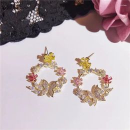 Dangle Earrings Drop For Women Hyperbole Butterfly Flower Cubic Zirconia Big Ear Circle Simple Temperament Personality Fine Jewellery