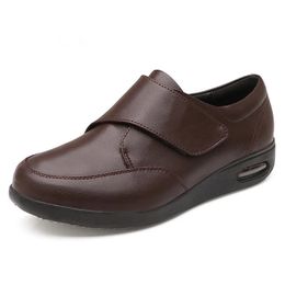 XIHAHA Leather Old People Senile Wide Feet Swollen Shoe Man Women Eversion Soft Comfortable Diabetic Shoes 240129