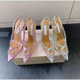 AQUAZZURA Rhinestone Crystal-Embellished Pumps Sandals pointed head stiletto high-heeled Slingbacks shoes Heel shoe for women Party Evening shoes luxury