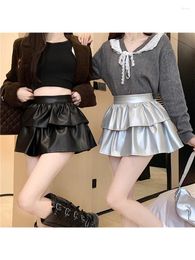 Skirts Women's Pleated Skirt Y2k Elegant A-Line Mini Leather Harajuku Korean Vintage Fashion 90s High Waist 2000s Clothes