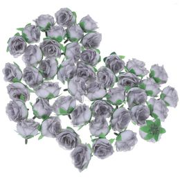 Decorative Flowers Artificial Rose Flower Grey Crafts 3cm 50pcs For DIY Wedding Arrangement Hair Clips