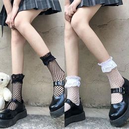 Women Socks Streetwear Women's Lace Harajuku Black Breathable Knot Fishnet Sexy Hollow Out Mesh Nets Ladies Girl Gift