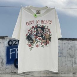 Men's T-Shirts Vintage Gunflower Band Printed Short High Street Loose Fashion Brand VTG American Casual Couple Half sleeved Male