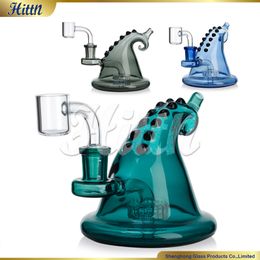 Mini Dab Rig Glass Bong Octopus Water Bong Oil Rig Showerhead Percolator Glass Pipe with 14mm Quartz Banger Smoking Accessories 4.1 Inches Blue Green Black