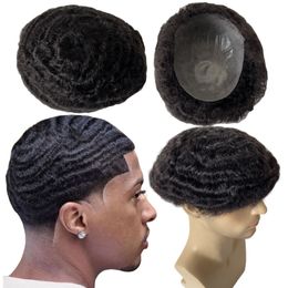 12mm Wave #1b Natural Black Indian Virgin Human Hair Hairpiece 8x10 Toupee Full PU Unit for Black Men