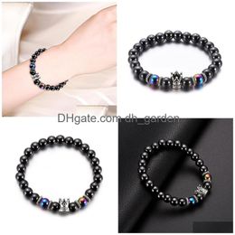 Charm Bracelets Crown Magnetic Hematite Bracelet Ancient Sier Black Beads Women Mens Fashion Jewellery Will And Drop Delivery Dhlj3