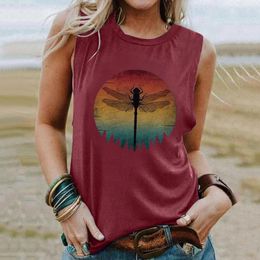 Women's Tanks Tank-Tops Casual Sunset Print Camisole Classic Crewneck Sleeveless Sports Vests Summer Retro Comfort Sportswear