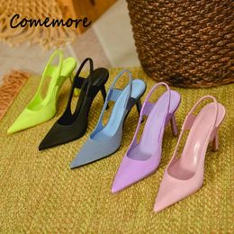 Comemore Elegant High Heel Muller Shoes for Women Purple Sandals Womens Shoe Pointed Toe Pumps Stilito Spring Summer 240123