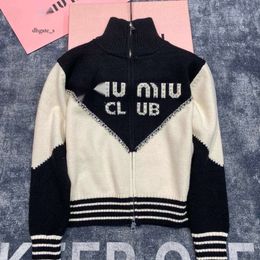 womens hoodie Autumn/winter New Nail Diamond Color Block Knitted Top Double Zipper Design with Letter Embroidery Decoration for Women