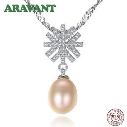 925 Sterling Silver Necklace Snowflake Zircon Natural Freshwater Pearl Pendant Necklaces For Women Jewellery 240125