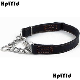 Dog Collars Leashes Elegant Genuine Leather Training Collar Stainless Steel Chain Choke For Big Large Dogs Pet Supplies Accessorie Dhnwk