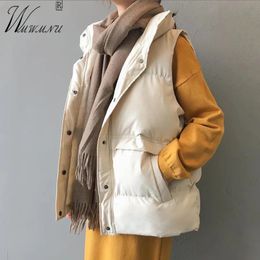캐주얼 한 느슨한 면화 조끼 여성 겨울 파카 따뜻한 패딩 80kg 대형 양복 조끼 패션 스탠드 칼라 민소매 코트 240125