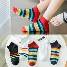 Women Socks 5 Pairs Rainbow Womens Striped Street Sports Ins Fashion Spring Net Red Same Versatile Boat Cute Summer