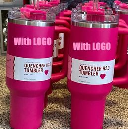 QUENCHER H2.0 40OZ Mugs Cosmo Pink Parade Tumblers Insulated Car Cups Stainless Steel Coffee Termos Tumbler Valentine's Day Gift Pink Sparkle GT0206