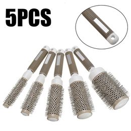 5pcs Professional Hair Brush Nano Hairbrush Thermal Ceramic Ion Round Barrel Comb Hairdressing Hair Salon Styling Drying Curling 240117