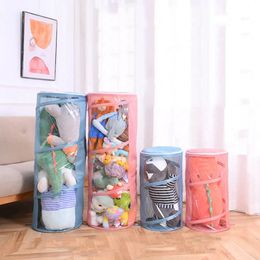 Plush Doll Storage Bucket Children's Toy Storage Basket Foldable Cylindrical Tube Dustproof Organiser Doll Display Bucket 240125